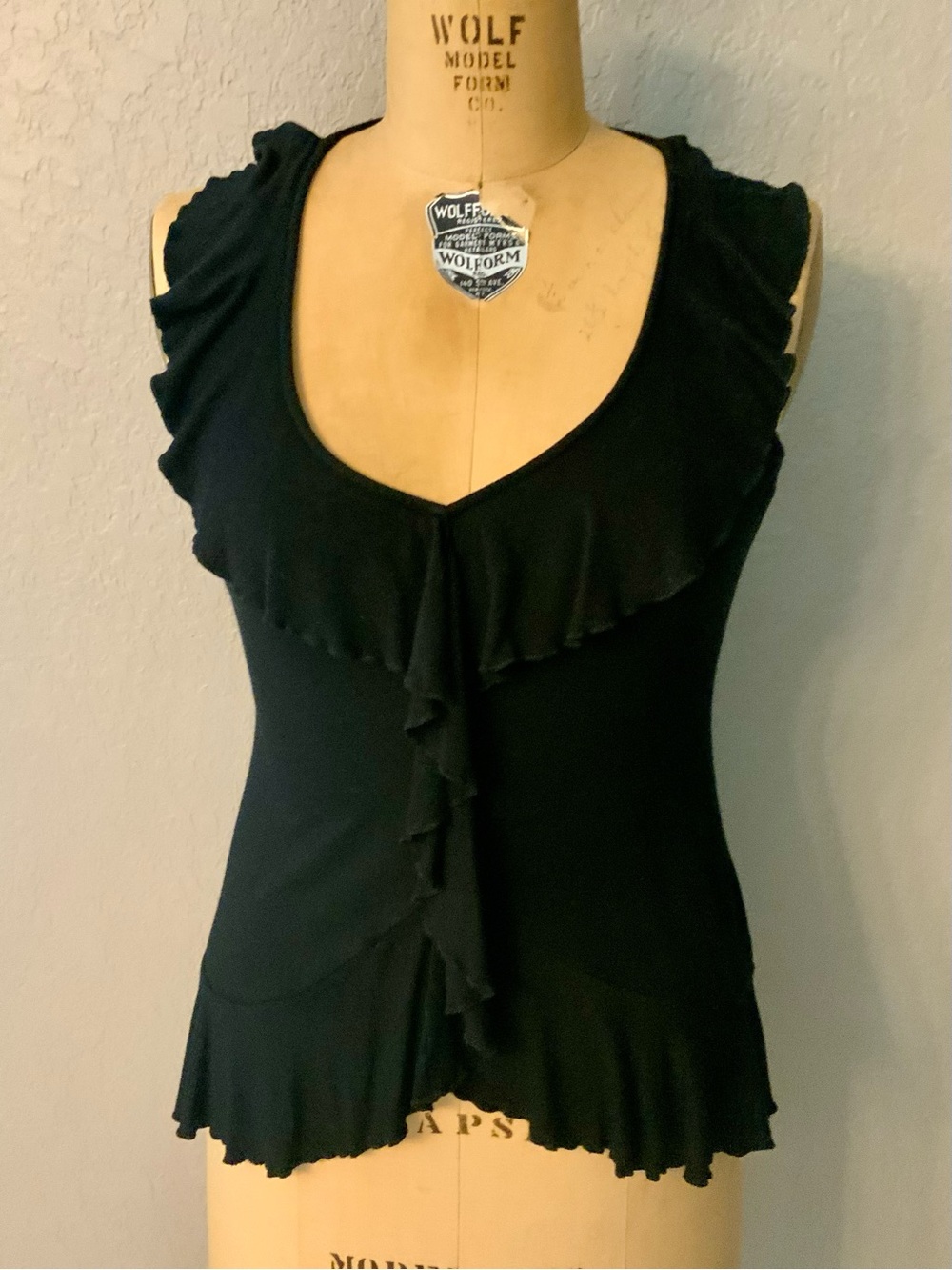 Boston Proper Black Ruffle-Front Sleeveless Top